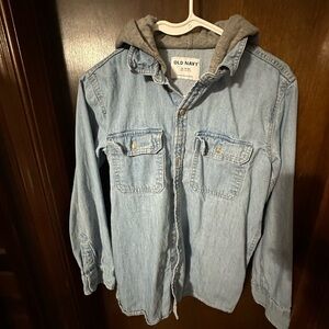 Old Navy Denim Shirt with Gray Hood